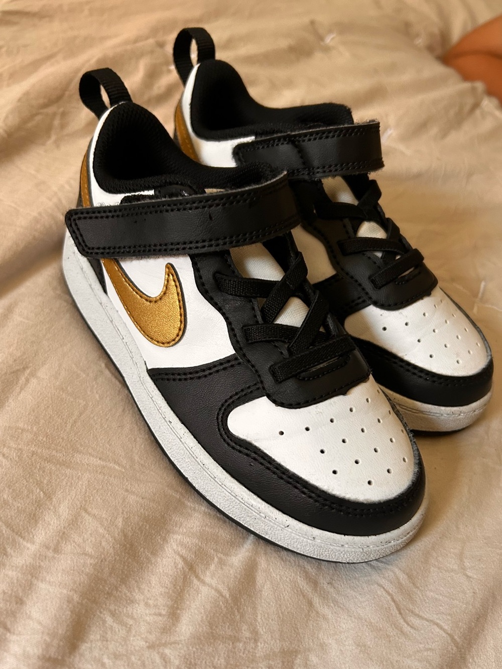 Nike Kids Black, White & Gold Velcro Sneakers